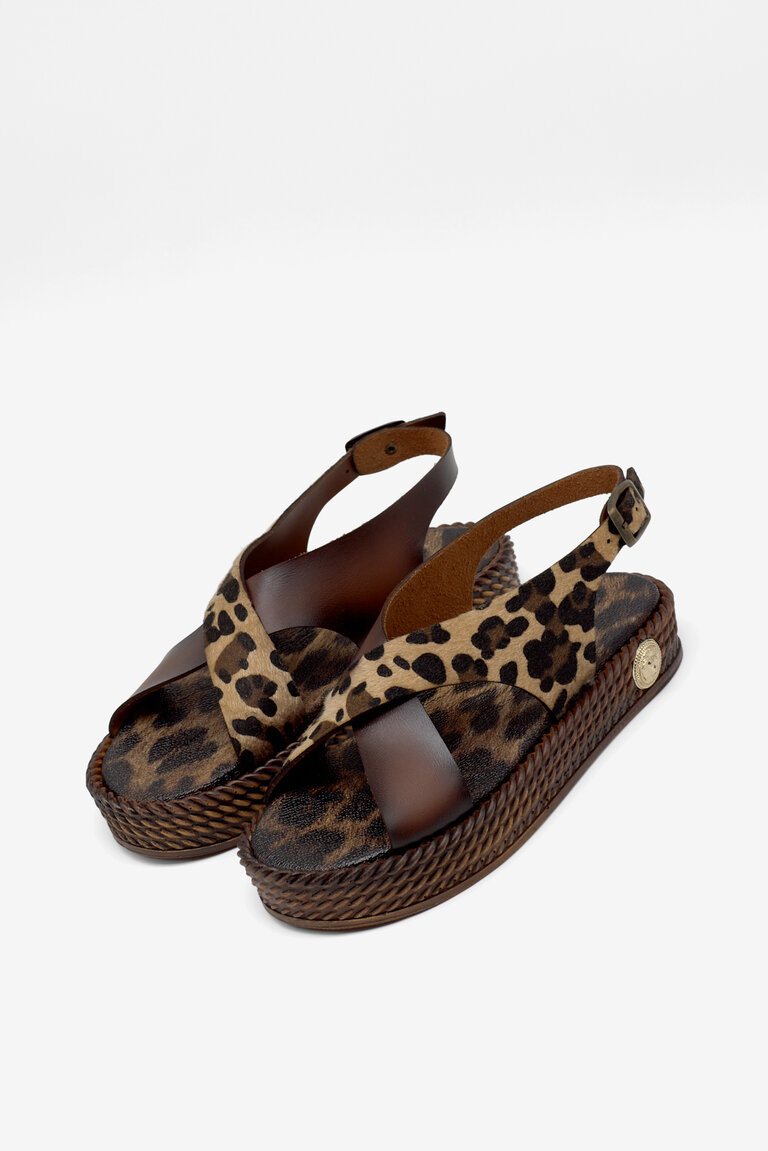 Kadın Taba Leopar Poli Taban Rahat Çapraz Bantlı Sandalet