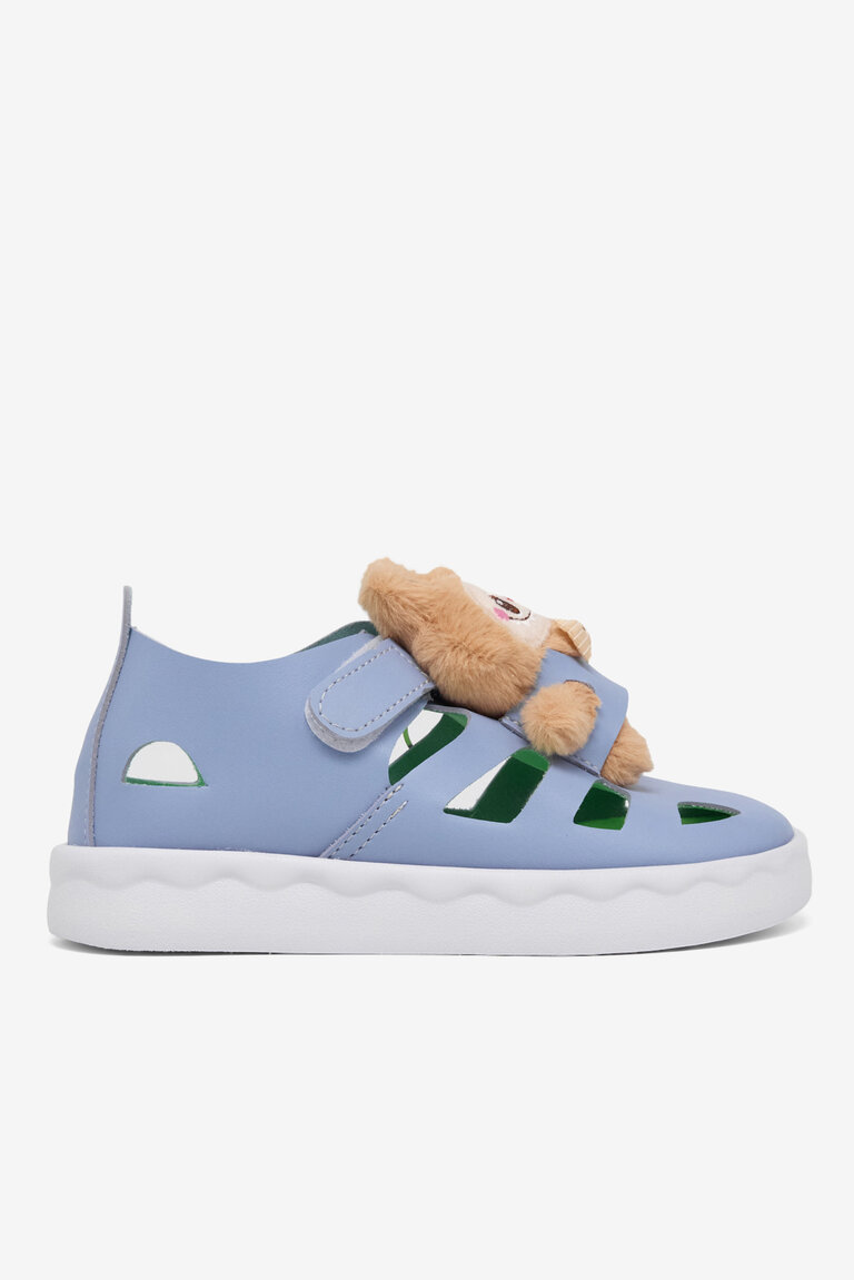 Çocuk Unisex Açık Mavi Hafif Taban Ayıcık Detaylı Cırtlı Sandalet