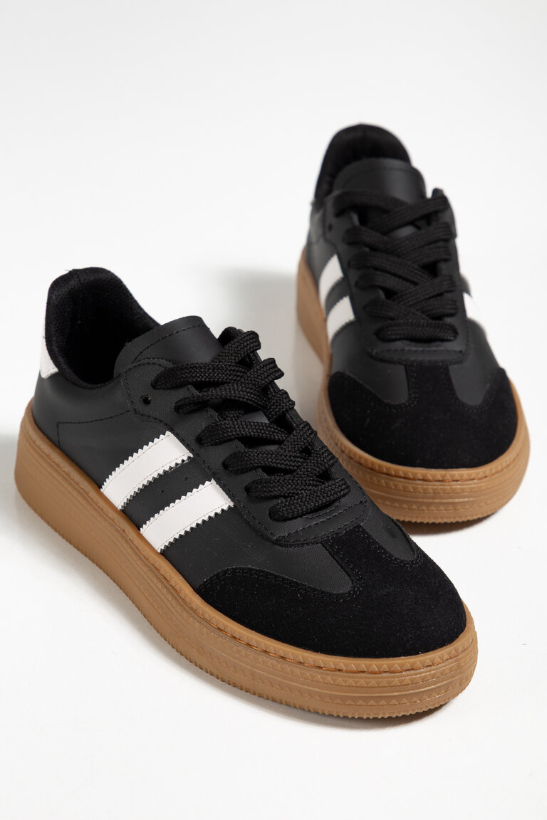 Kadın Siyah Kadın Rahat Kalıp Yumuşak Deri Sneaker