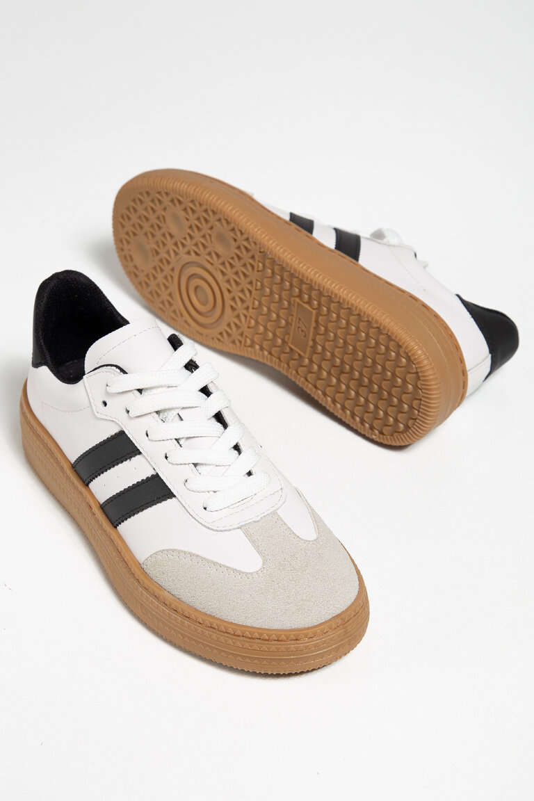 Kadın Beyaz Siyah Kadın Rahat Kalıp Yumuşak Deri Sneaker