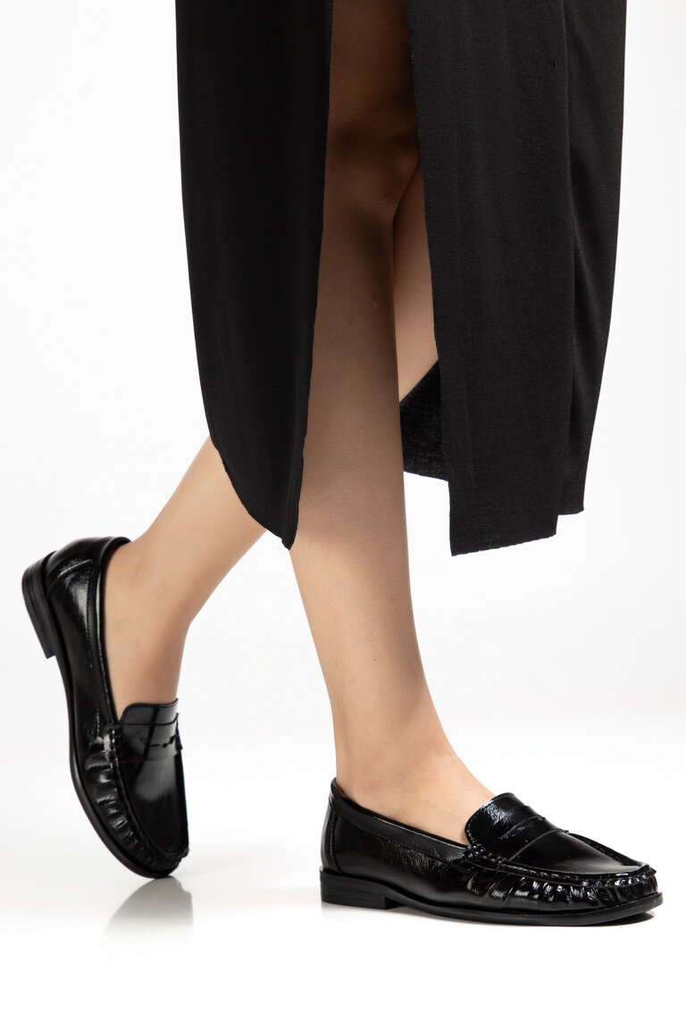 Kadın Siyah Termo Kaymaz Taban Loafer Oxford Kadın Ayakkabı