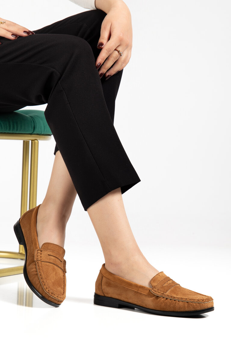 Kadın Taba Termo Kaymaz Taban Loafer Oxford Kadın Ayakkabı