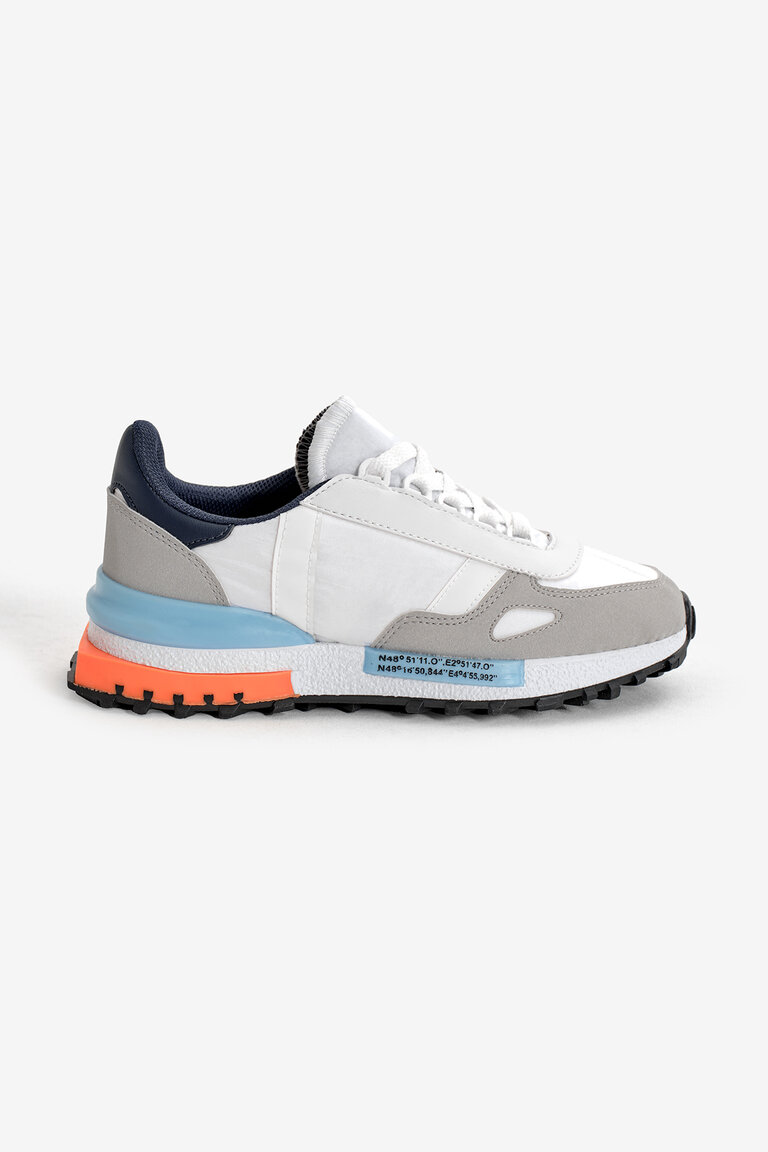 Unisex Beyaz Mavi Kalın Termo Taban Yazı Detaylı Retro Stil Günlük Spor Ayakkabı