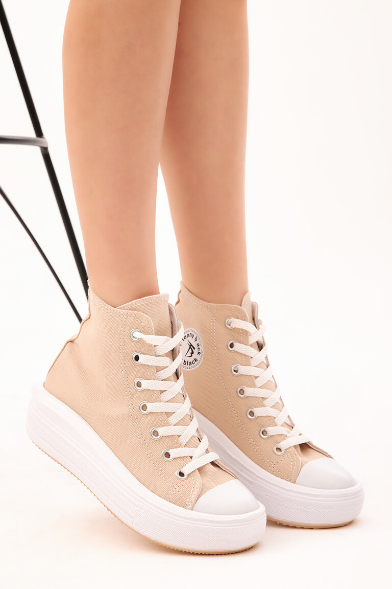 Kadın Bej Rahat Kalıp Kalın Tabanlı Uzun Spor Ayakkabı