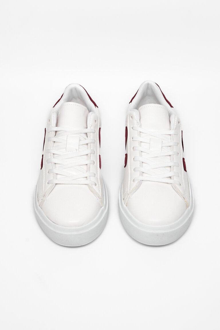 Kadın Beyaz Bordo Kauçuk Taban Rahat Bağcıklı Sneaker