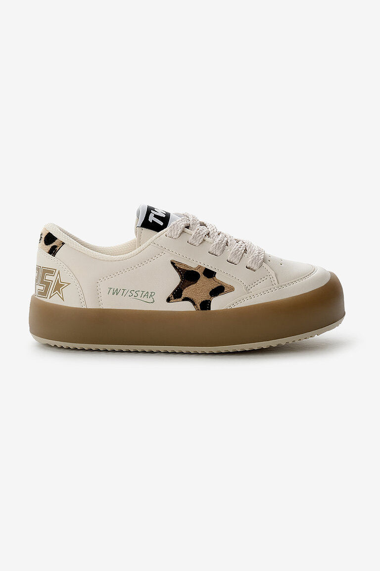 Çocuk Unisex Bej Leopar Termo Taban Yıldız Detaylı Bağcıklı ve Cırtlı Spor Ayakkabı