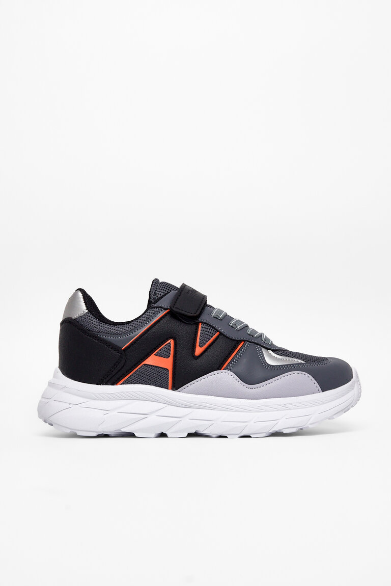 Çocuk Unisex Füme Siyah Rahat Kalıp Cırtlı Bağcıklı Sneaker