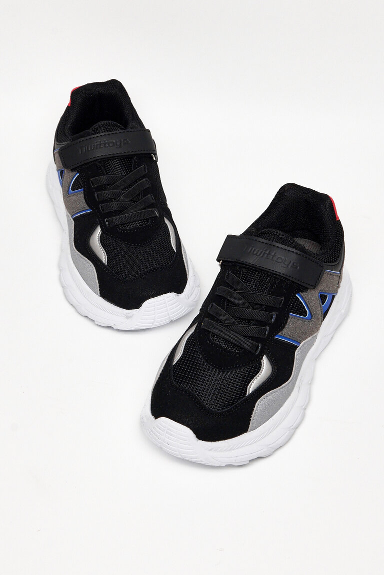 Çocuk Unisex Siyah Buz Rahat Kalıp Cırtlı Bağcıklı Sneaker