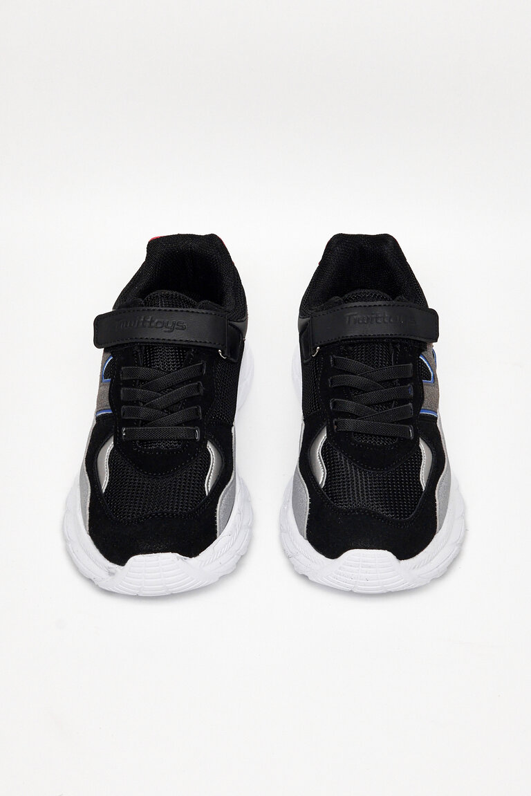 Çocuk Unisex Siyah Buz Rahat Kalıp Cırtlı Bağcıklı Sneaker