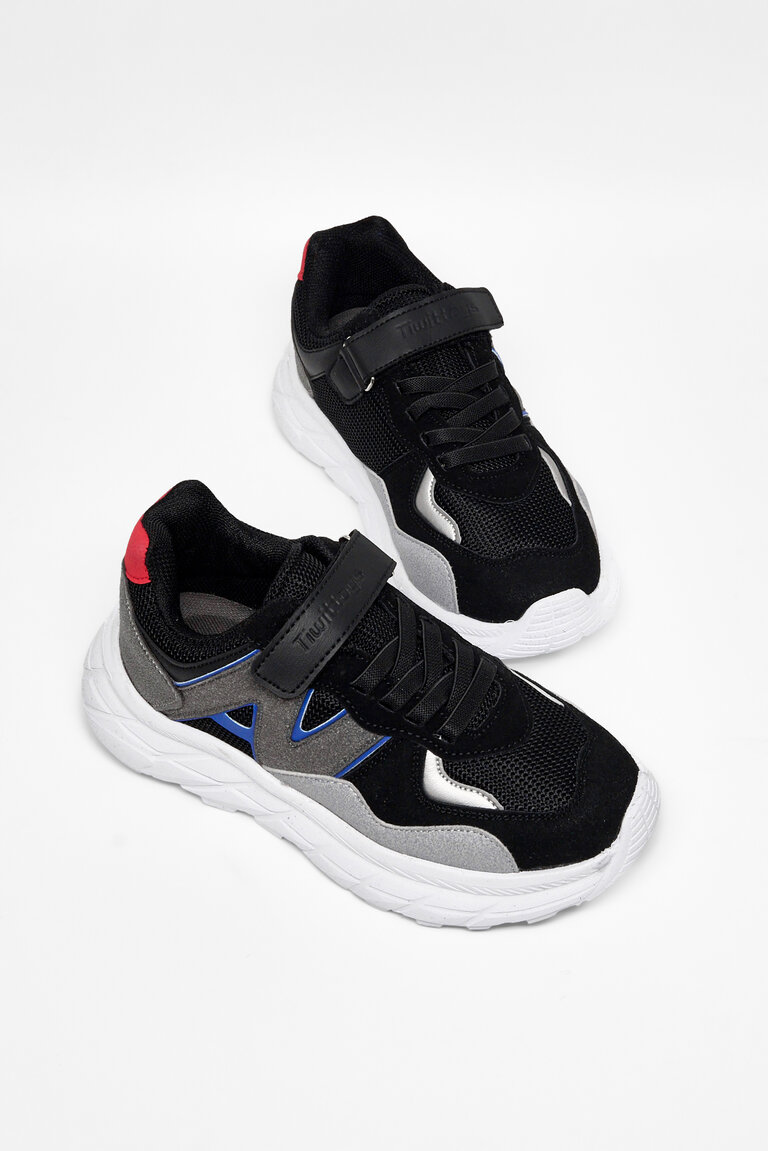 Çocuk Unisex Siyah Buz Rahat Kalıp Cırtlı Bağcıklı Sneaker