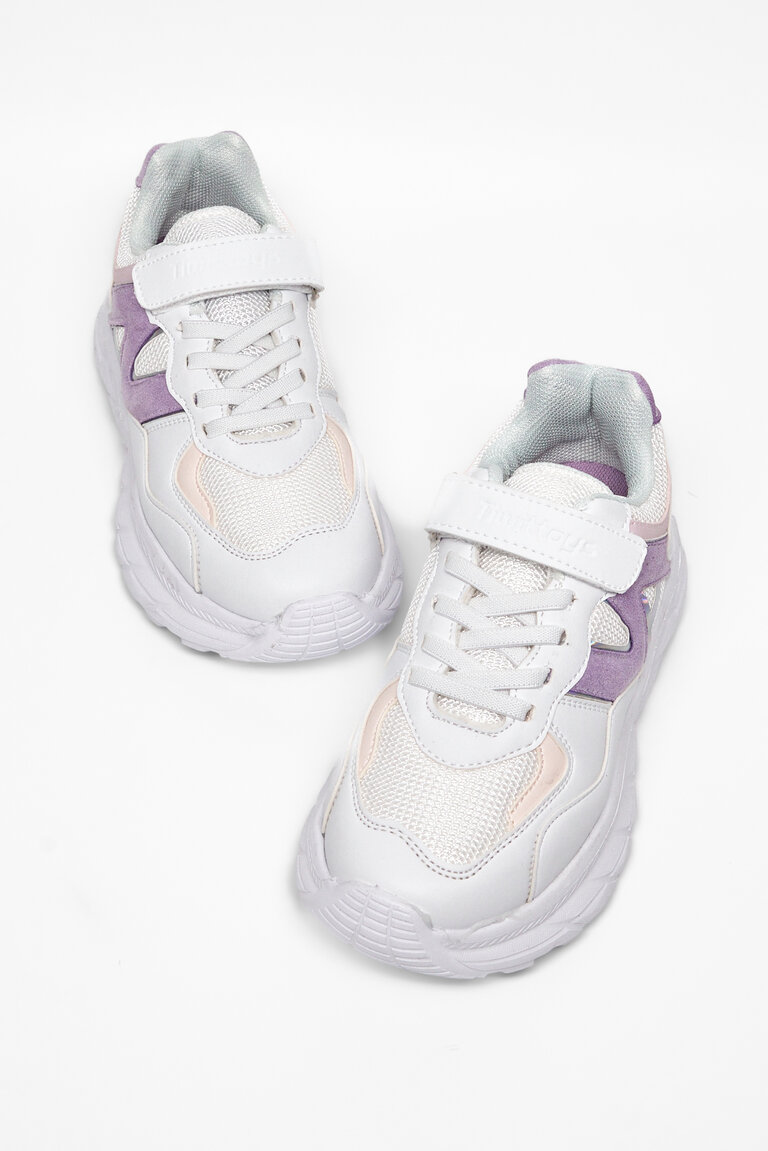 Çocuk Unisex Beyaz Lila Rahat Kalıp Cırtlı Bağcıklı Sneaker