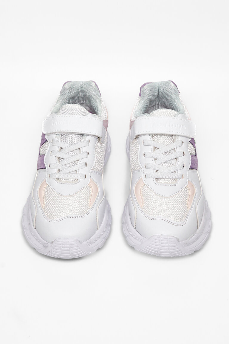 Çocuk Unisex Beyaz Lila Rahat Kalıp Cırtlı Bağcıklı Sneaker