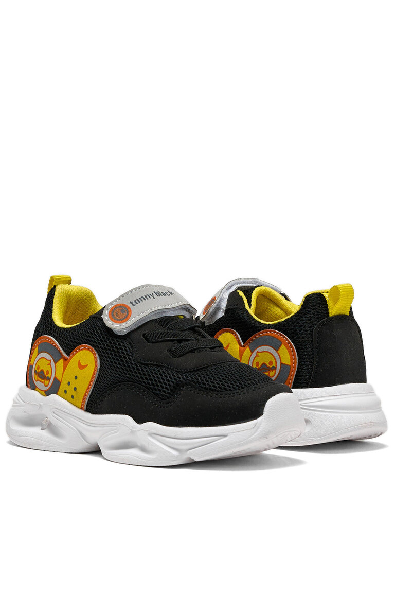 Çocuk Unisex Siyah Sarı Tonny Black Işıklı Cırtlı Ayakkabı