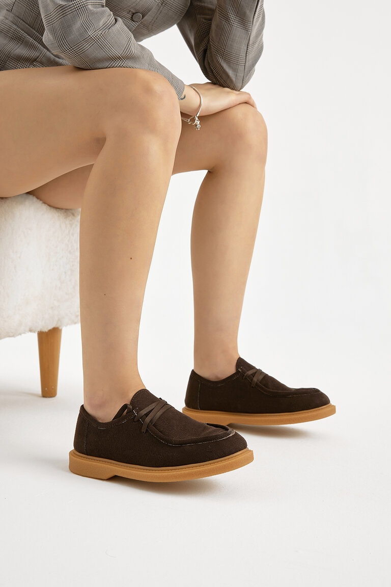 Kadın Kahve Termo Taban Süet Görünümlü Bağcıklı Günlük Loafer
