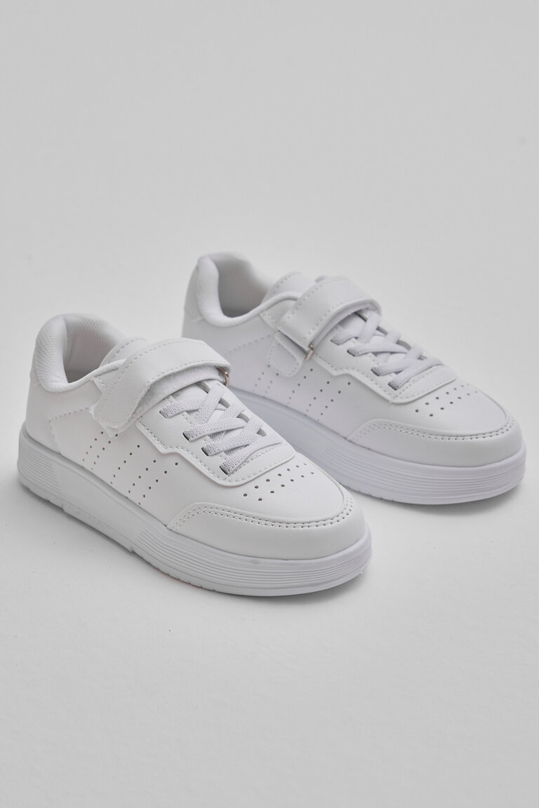 Çocuk Unisex Beyaz Faylon Hafif Taban Bağcıklı Günlük Spor Ayakkabı