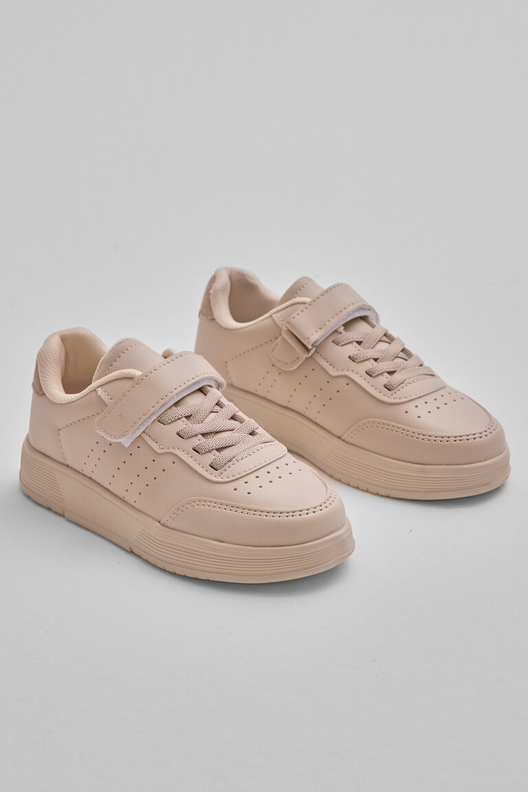 Çocuk Unisex Bej Faylon Hafif Taban Bağcıklı Günlük Spor Ayakkabı