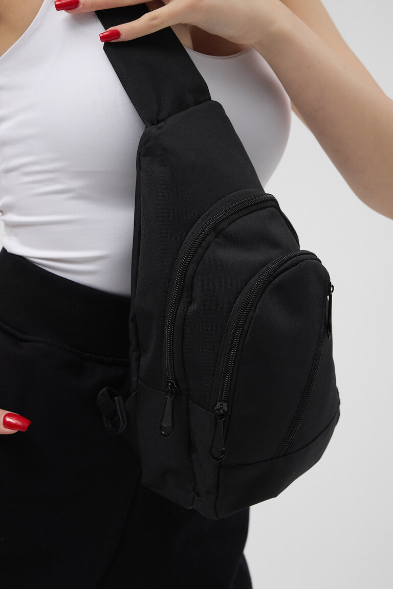 Unisex Siyah Çok Bölmeli Su İtici Kumaş Çapraz Göğüs ve Omuz Çantası