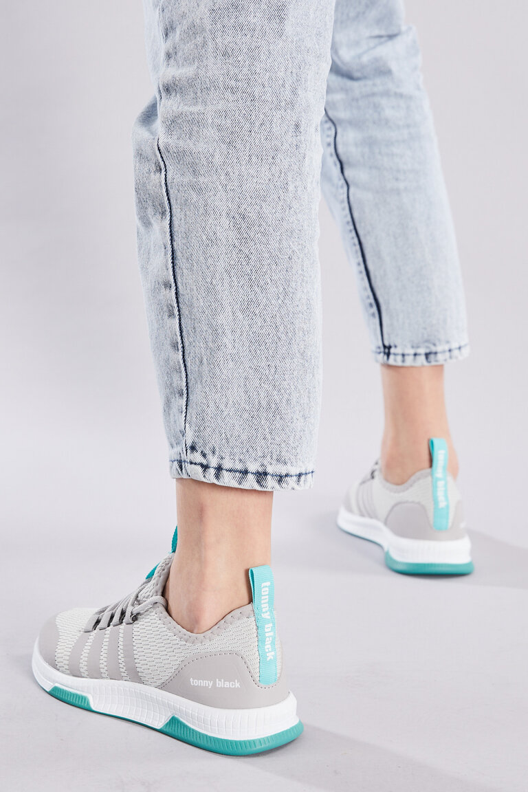 Unisex Gri Yeşil Rahat Kalıp Şeritli Bağcıklı Spor Ayakkabı