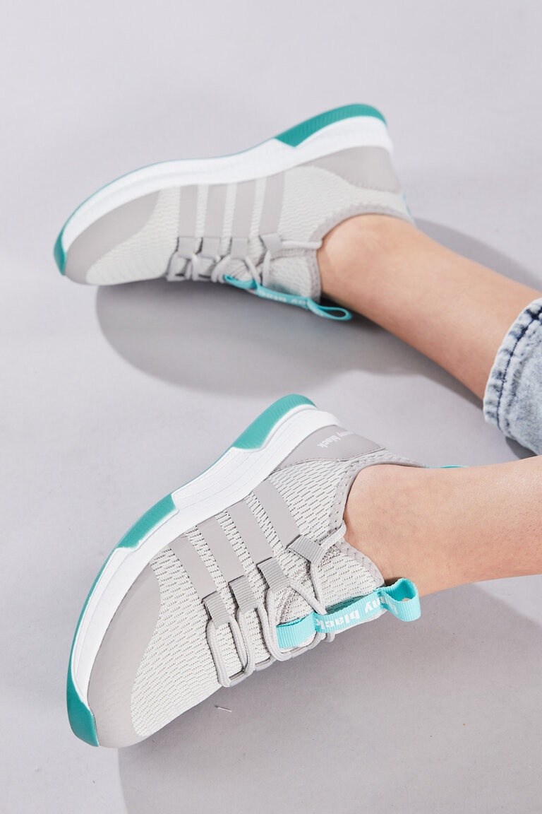 Unisex Gri Yeşil Rahat Kalıp Şeritli Bağcıklı Spor Ayakkabı