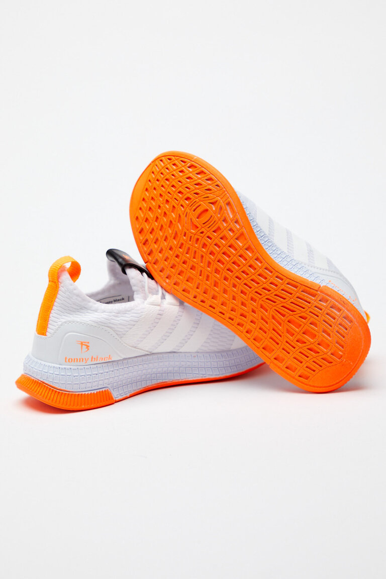 Çocuk Unisex Beyaz Oranj Rahat Kalıp Şeritli Bağcıklı Spor Ayakkabı