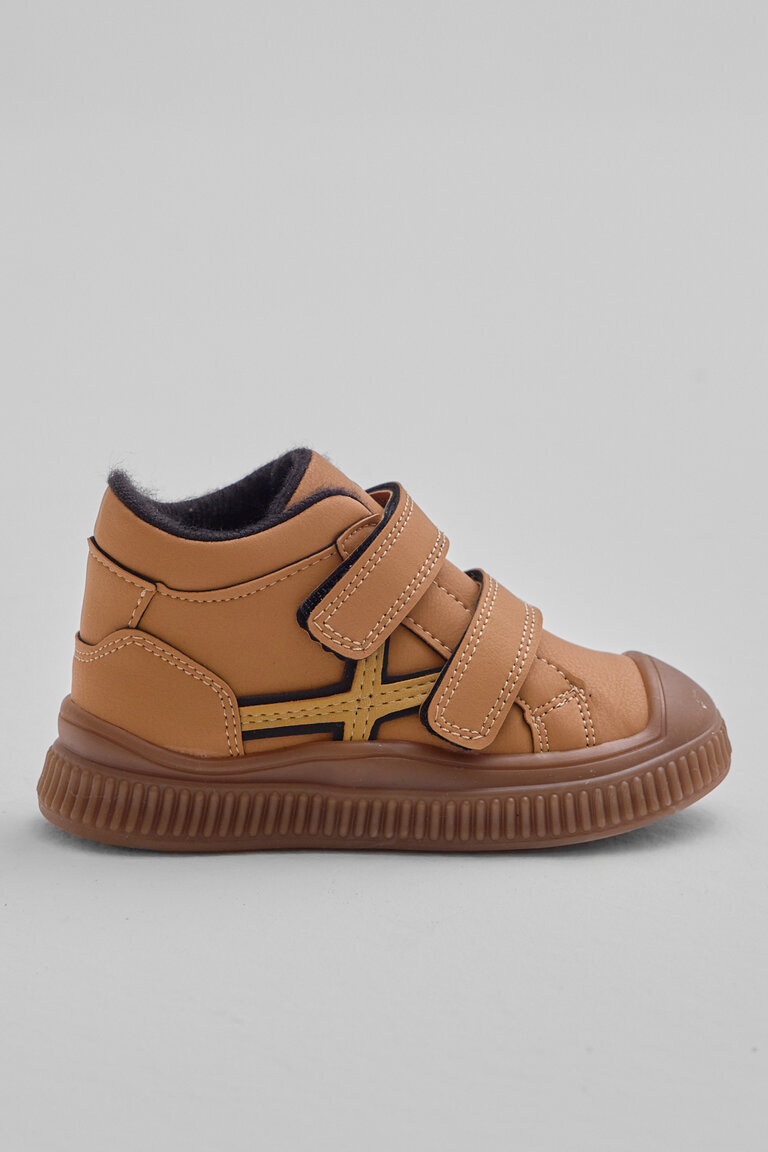 Çocuk Unisex Camel Esnek Termo Taban Çift Cırtlı Şerit Desenli Spor Kısa Bot