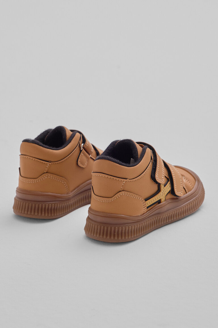 Çocuk Unisex Camel Esnek Termo Taban Çift Cırtlı Şerit Desenli Spor Kısa Bot