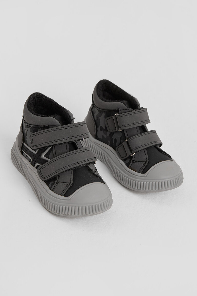 Çocuk Unisex Füme Esnek Termo Taban Çift Cırtlı Şerit Desenli Spor Kısa Bot