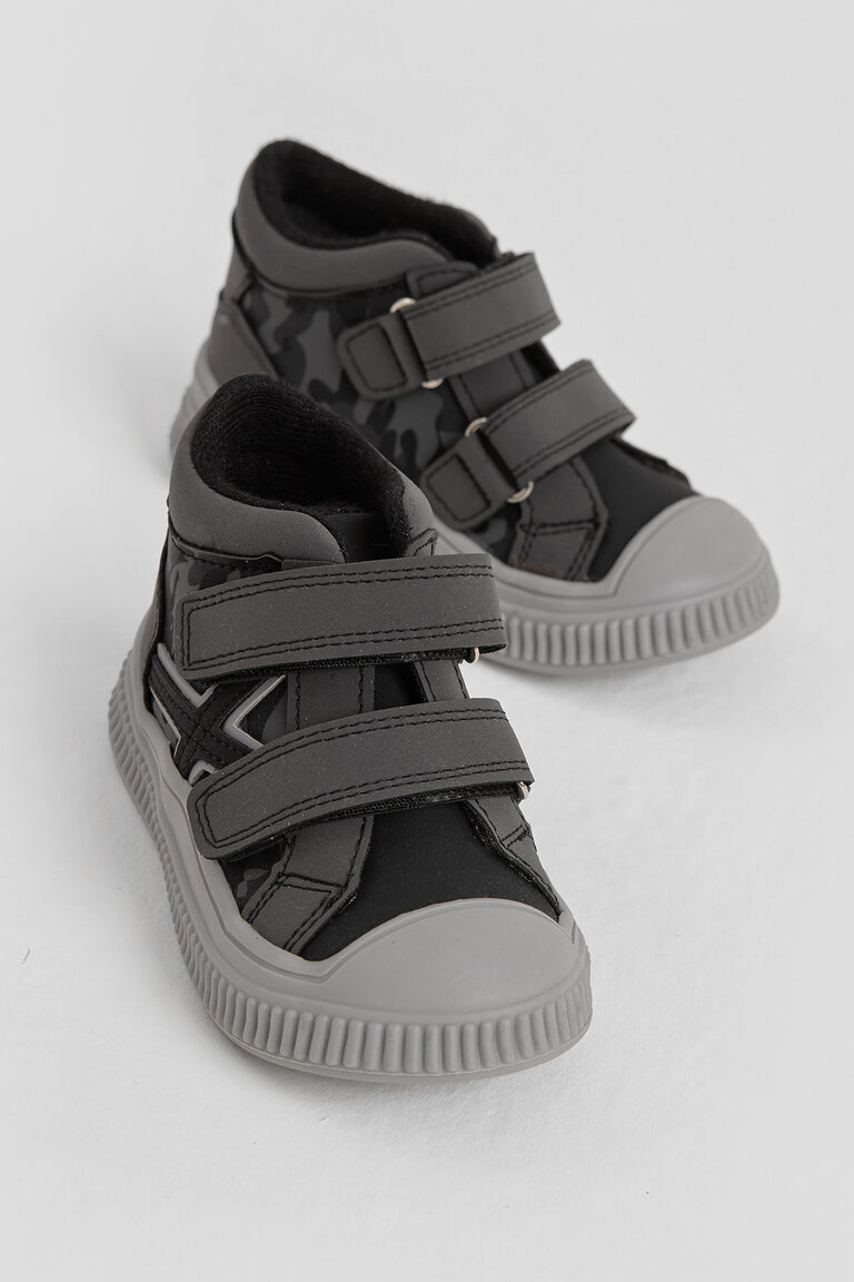 Çocuk Unisex Füme Esnek Termo Taban Çift Cırtlı Şerit Desenli Spor Kısa Bot