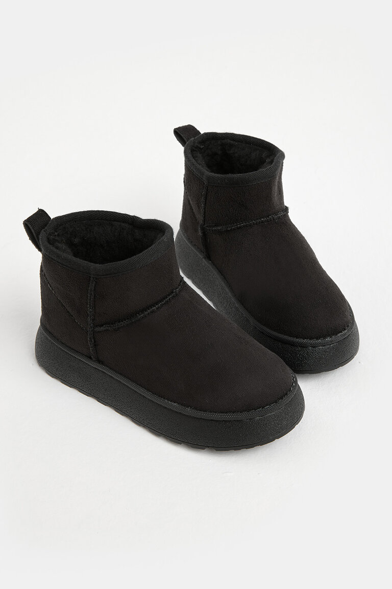 Çocuk Unisex Siyah Kalın Poli Taban İçi Kürklü Süet Görünümlü Günlük Bot