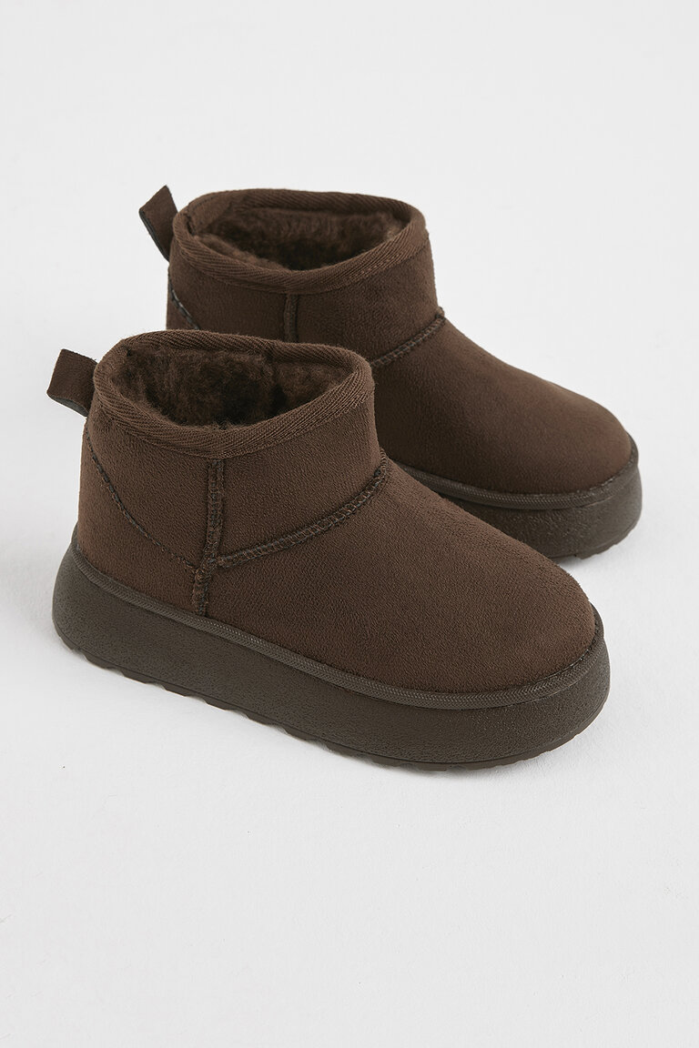 Çocuk Unisex Kahve Kalın Poli Taban İçi Kürklü Süet Görünümlü Günlük Bot