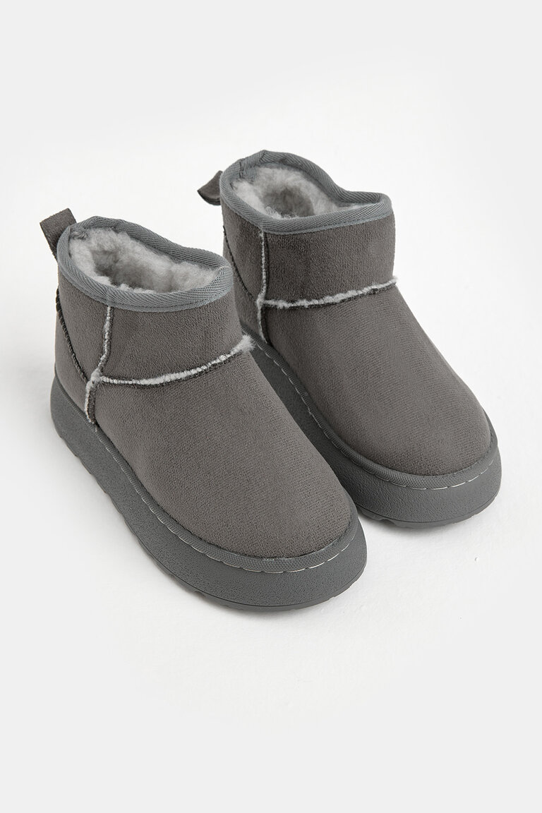 Çocuk Unisex Gri Kalın Poli Taban İçi Kürklü Süet Görünümlü Günlük Bot