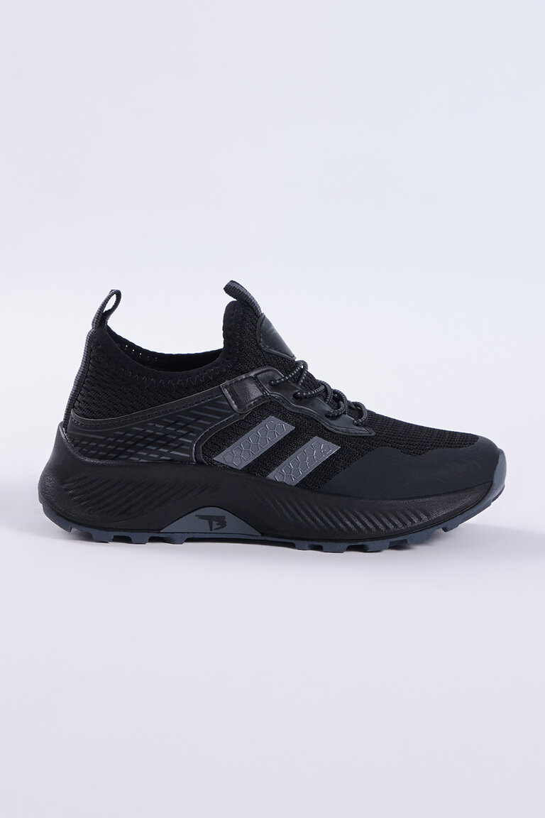 Çocuk Unisex Siyah Füme Rahat Kalıp Nefes Alabilen Kumaş Bağcıklı Sneaker