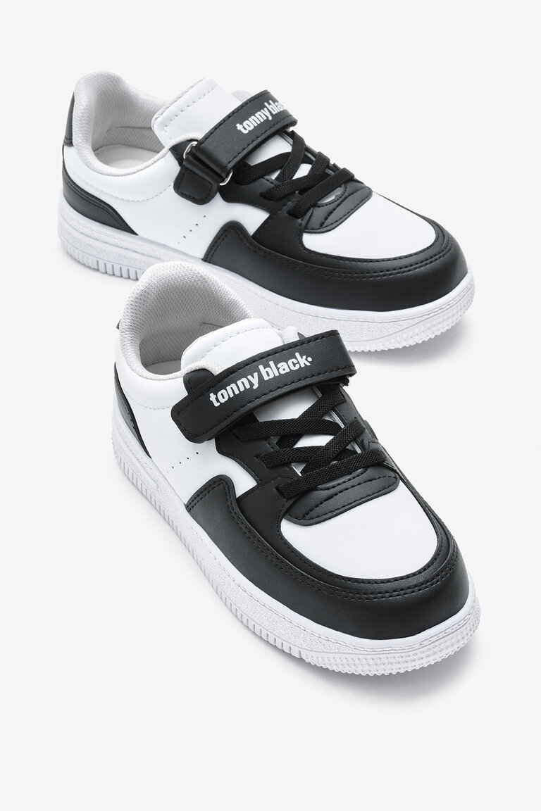 Çocuk Unisex Beyaz Siyah Termo Taban Cırtlı Lastik Bağcıklı Spor Ayakkabı