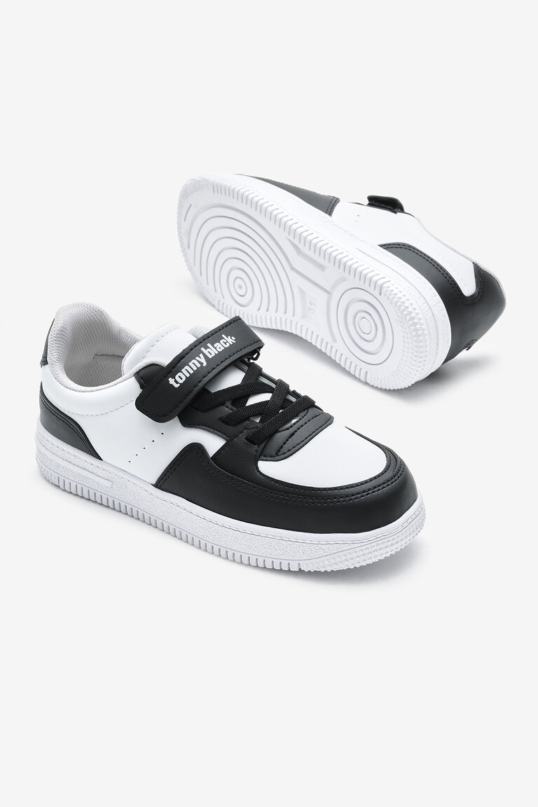 Çocuk Unisex Beyaz Siyah Termo Taban Cırtlı Lastik Bağcıklı Spor Ayakkabı