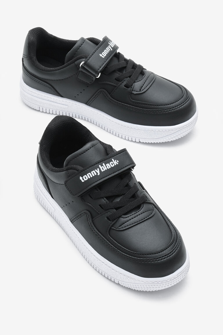 Çocuk Unisex Siyah Beyaz Termo Taban Cırtlı Lastik Bağcıklı Spor Ayakkabı