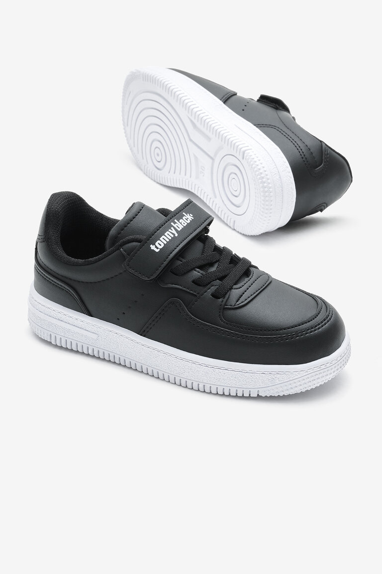 Çocuk Unisex Siyah Beyaz Termo Taban Cırtlı Lastik Bağcıklı Spor Ayakkabı