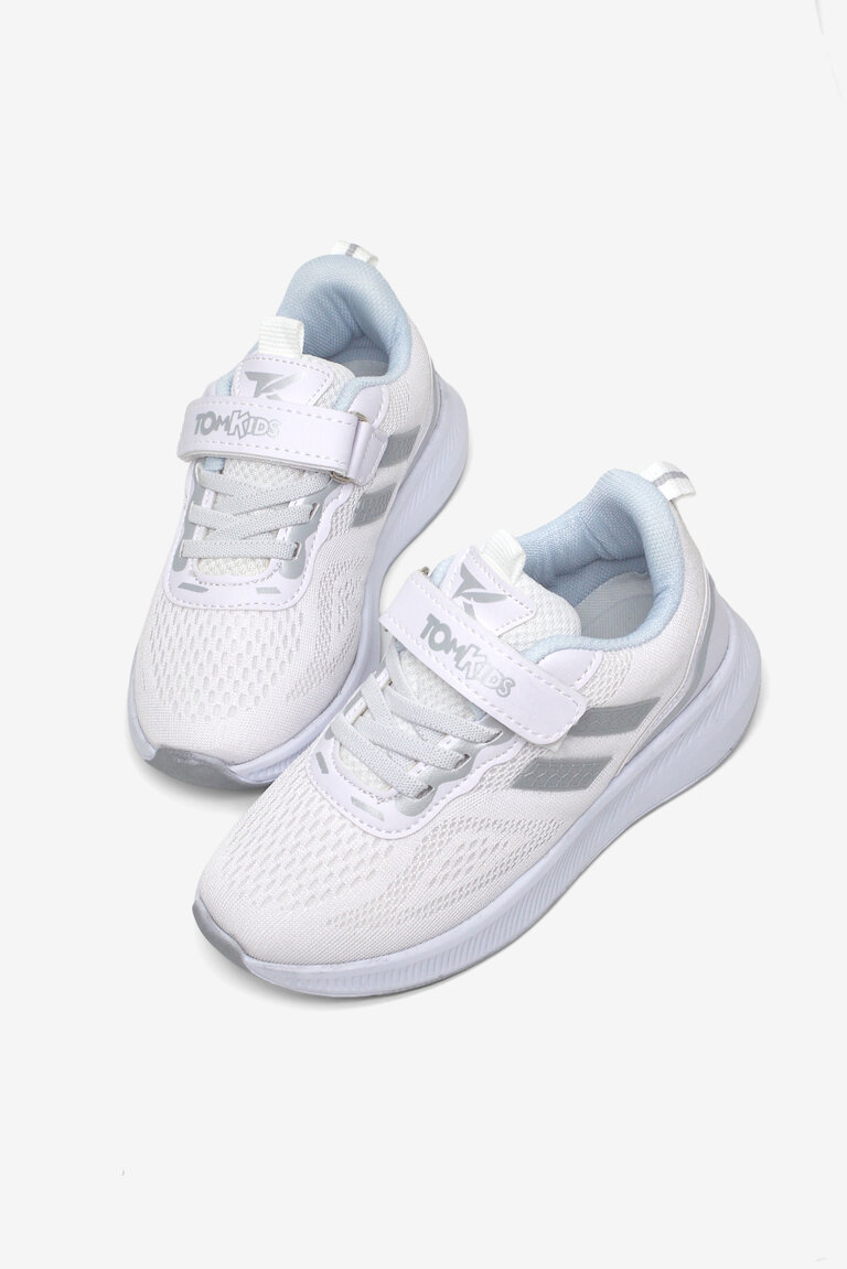 Çocuk Unisex Beyaz Gümüş Rahat Kalıp Nefes Alabilen Cırtlı Bağcıklı Sneaker