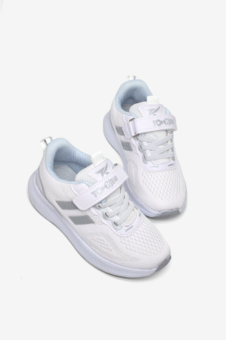 Çocuk Unisex Beyaz Gümüş Rahat Kalıp Nefes Alabilen Cırtlı Bağcıklı Sneaker