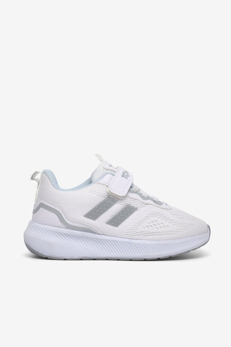 Çocuk Unisex Beyaz Gümüş Rahat Kalıp Nefes Alabilen Cırtlı Bağcıklı Sneaker