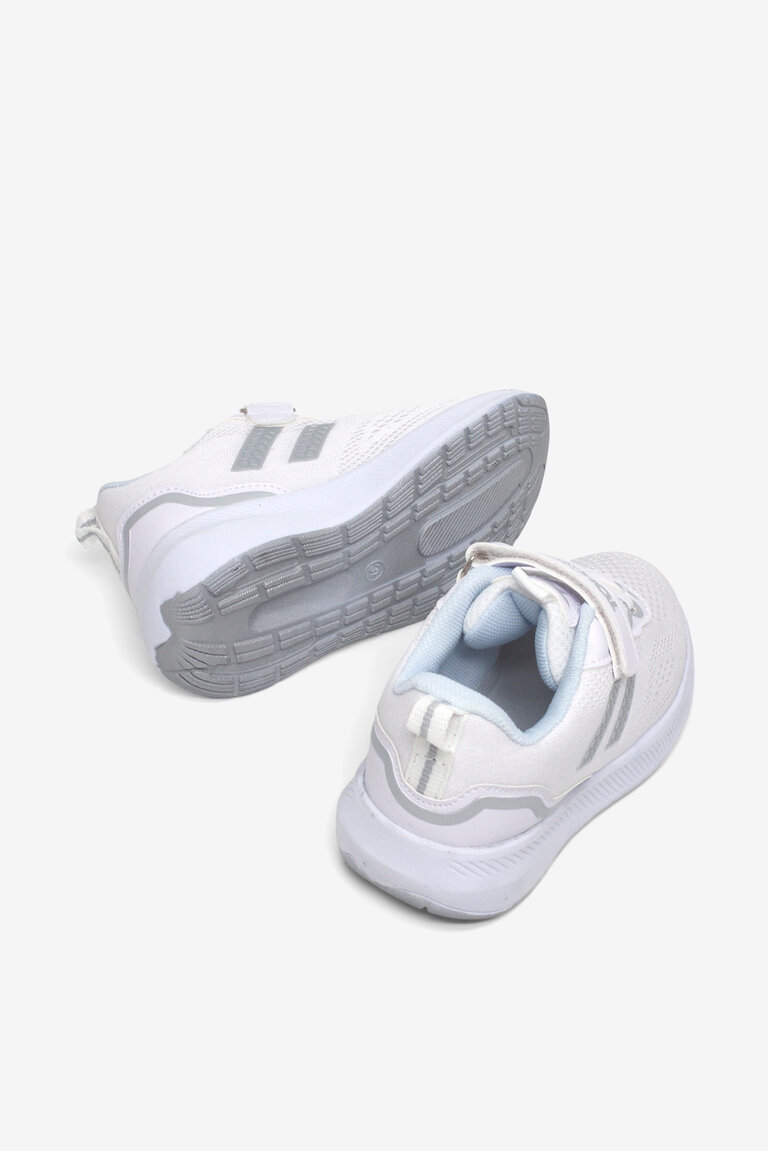 Çocuk Unisex Beyaz Gümüş Rahat Kalıp Nefes Alabilen Cırtlı Bağcıklı Sneaker