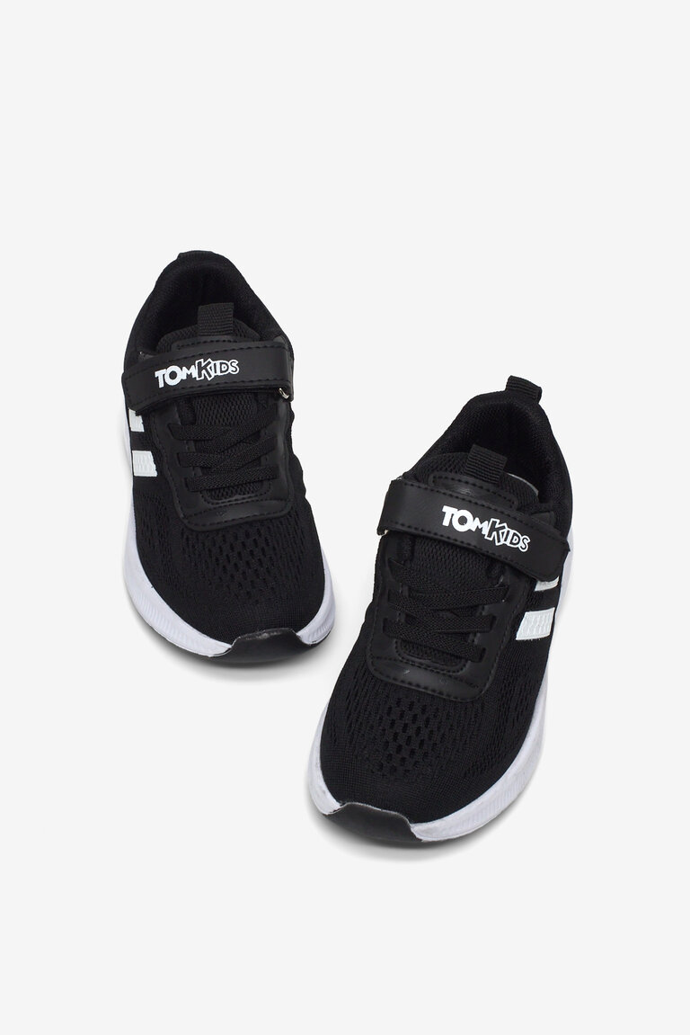 Çocuk Unisex Siyah Beyaz Rahat Kalıp Nefes Alabilen Cırtlı Bağcıklı Sneaker