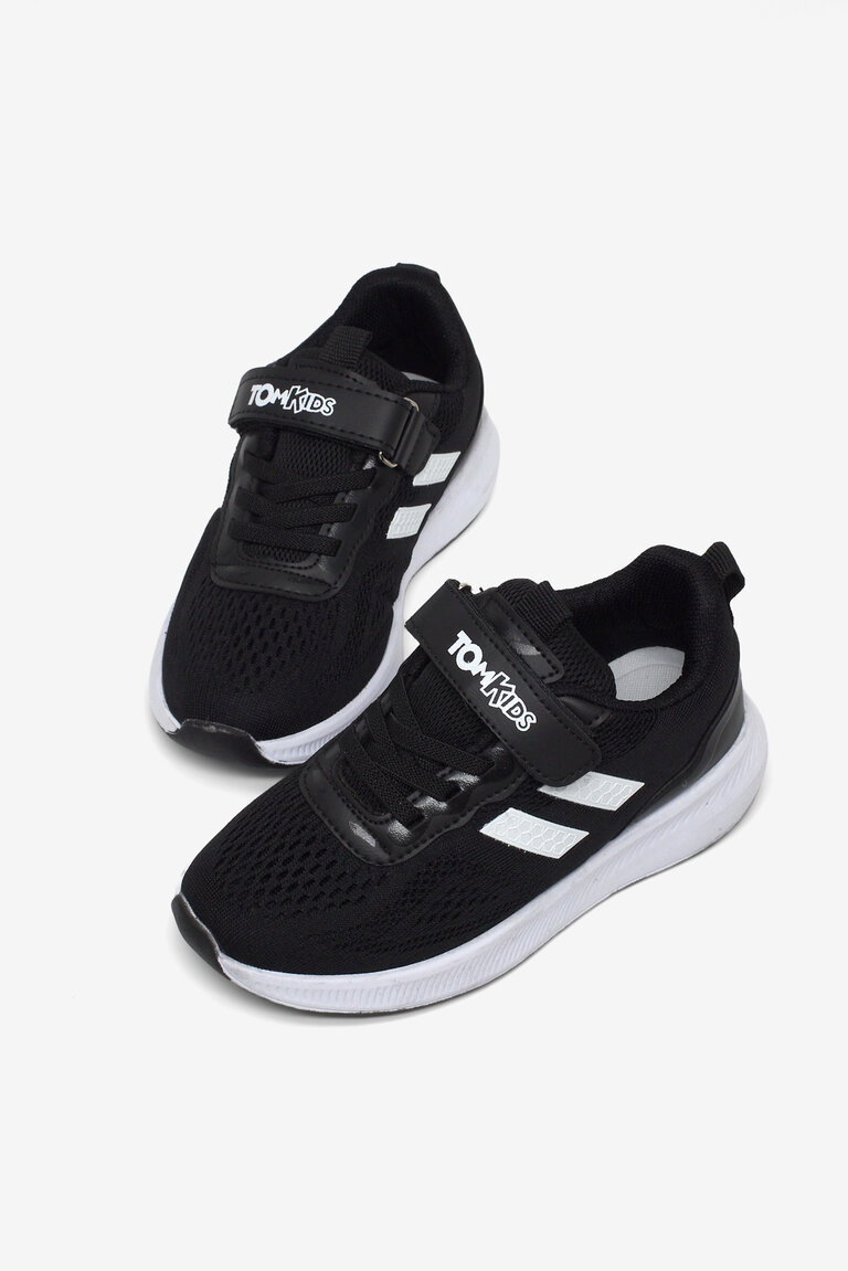 Çocuk Unisex Siyah Beyaz Rahat Kalıp Nefes Alabilen Cırtlı Bağcıklı Sneaker