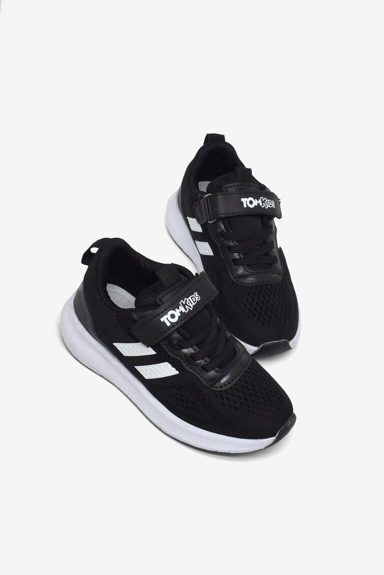 Çocuk Unisex Siyah Beyaz Rahat Kalıp Nefes Alabilen Cırtlı Bağcıklı Sneaker