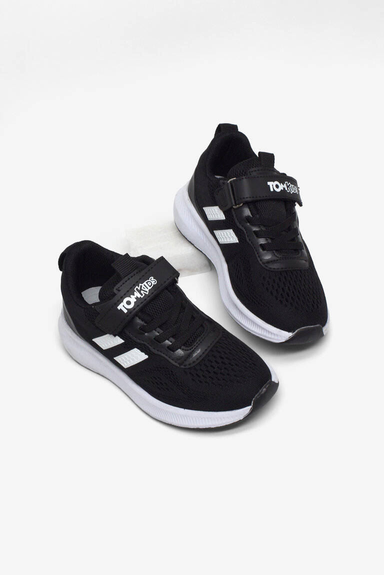Çocuk Unisex Siyah Beyaz Rahat Kalıp Nefes Alabilen Cırtlı Bağcıklı Sneaker