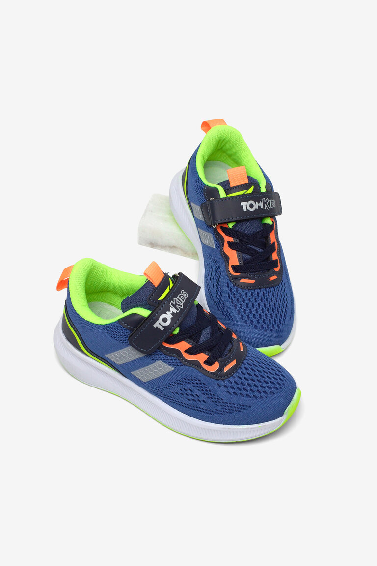 Çocuk Unisex Lacivert Sarı Rahat Kalıp Nefes Alabilen Cırtlı Bağcıklı Sneaker