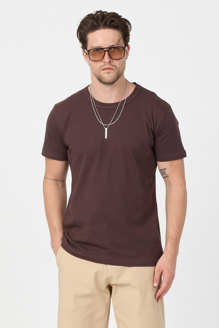 Erkek Acı Kahve Normal Kalıp Rahat  Basic T-Shirt
