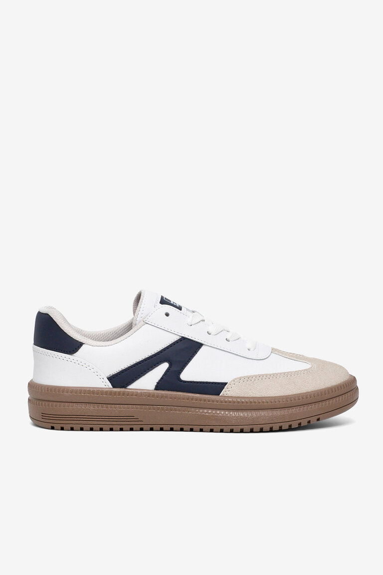 Kadın Beyaz Lacivert Rahat Kalıp Kauçuk Taban Bağcıklı Sneaker