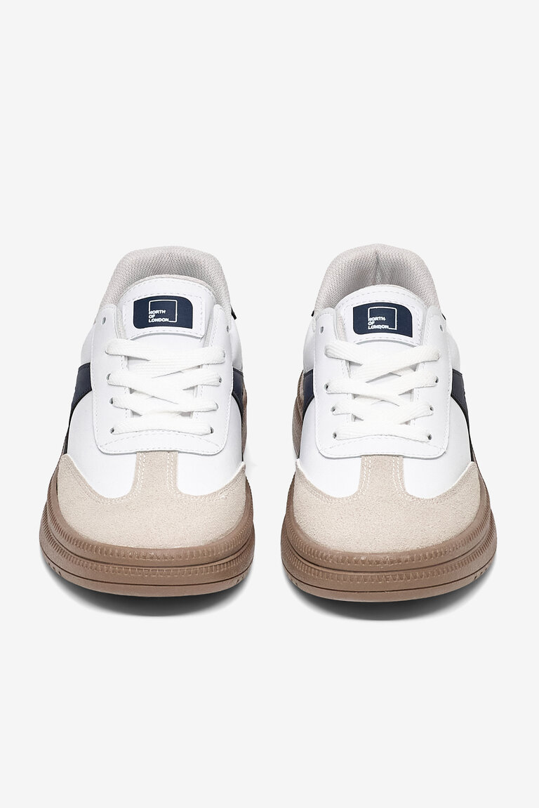 Kadın Beyaz Lacivert Rahat Kalıp Kauçuk Taban Bağcıklı Sneaker