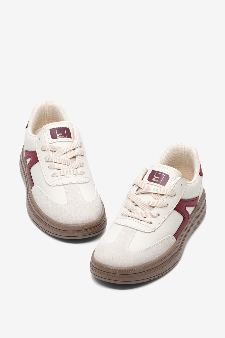 Kadın Bej Bordo Rahat Kalıp Kauçuk Taban Bağcıklı Sneaker