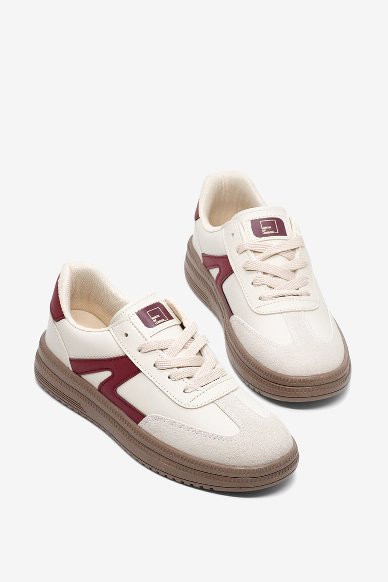 Kadın Bej Bordo Rahat Kalıp Kauçuk Taban Bağcıklı Sneaker